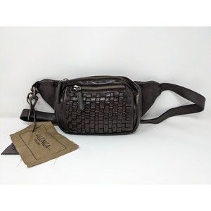 Vilenca Holland Woven Leather Belt Bag Fanny Pack Hip Sack Dark Brown NWT